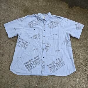 Vtg 90s BUSH PILOT Stencil All Over Print Outdoors Button Up Shirt XXXL USA